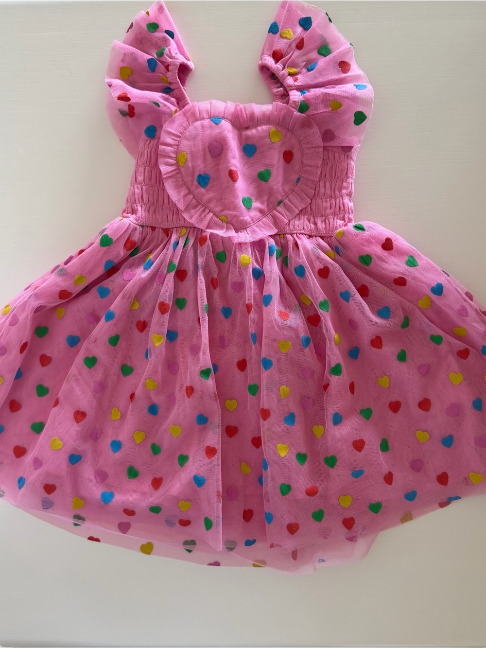 NWT Stella McCartney Kids Pink Tulle Dress with Multicolor Hearts — 2T